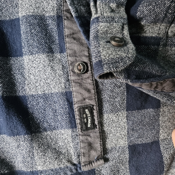ROOTS Men's Park Plaid Shirt Blue Grey Flannel Large - Picture 8 of 14